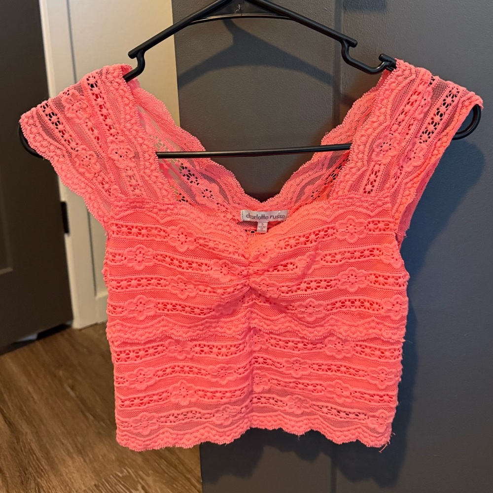 Summer Coral Lace Crop Top